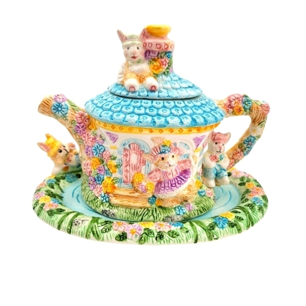 Mercuries vintage bunny teapot and plate easter
